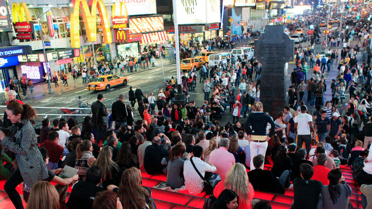 The red steps in Times Square