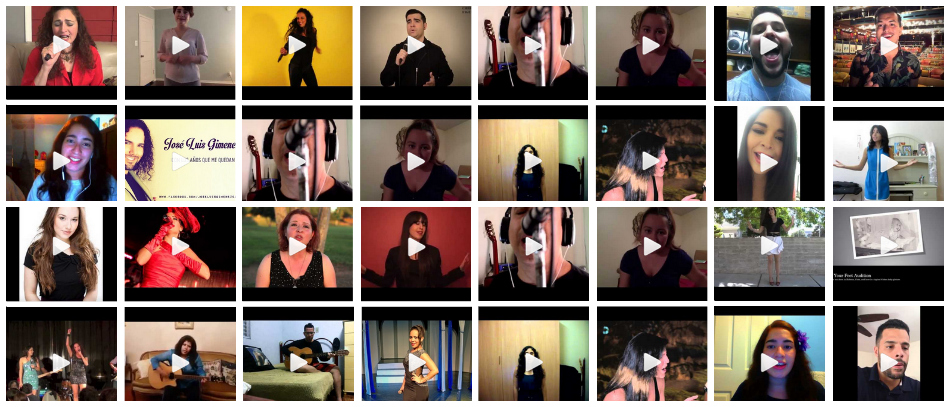 A composite photo of video audition submissions for the role of Gloria in On Your Feet!