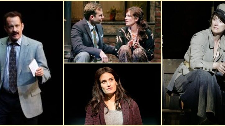 Oscar nominated and winning stars performing on Broadway from Left to Right: Tom Hanks, Julia Roberts, Idina Menzel, and Meryl Streep