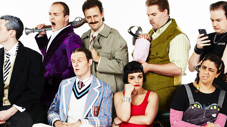 The Broadway company of The Play That Goes Wrong