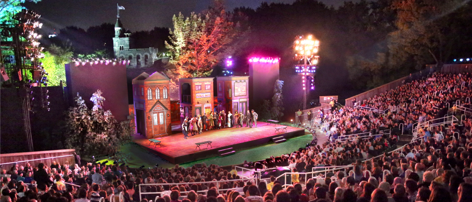 A photo of the stage at the Delacorte Theatre, used by The Public Theatre