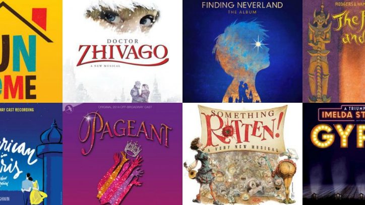 the covers of cast recordings for Broadway musicals
