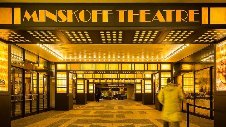 The outdoor lobby for the Minskoff Theatre