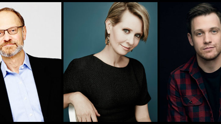Headshots of David Hyde Pierce, Cynthia Nixon, and Micahel Arden