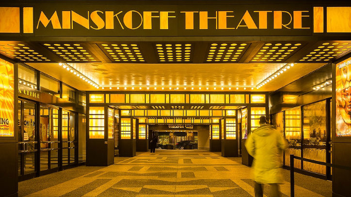 The exterior lobby for the Minskoff Theatre