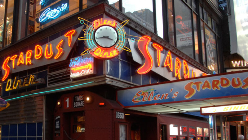 The neon exterior of Ellen's Stardust Diner is too peppy to pass up: get your musical kicks and tasty diner fare here.