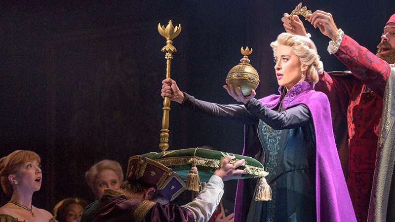 Caissie Levy in the coronation scene in the upcoming Broadway musical by Disney, Frozen