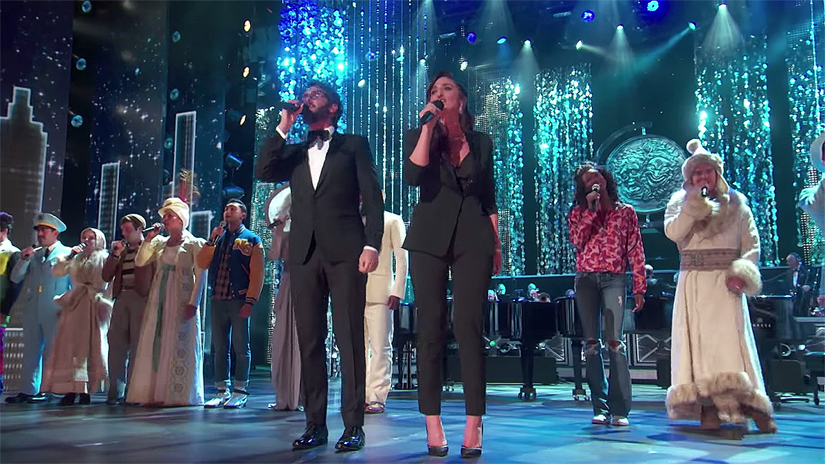 Josh Groban and Sara Bareilles perform the opening number at the 72nd Annual Tony Awards