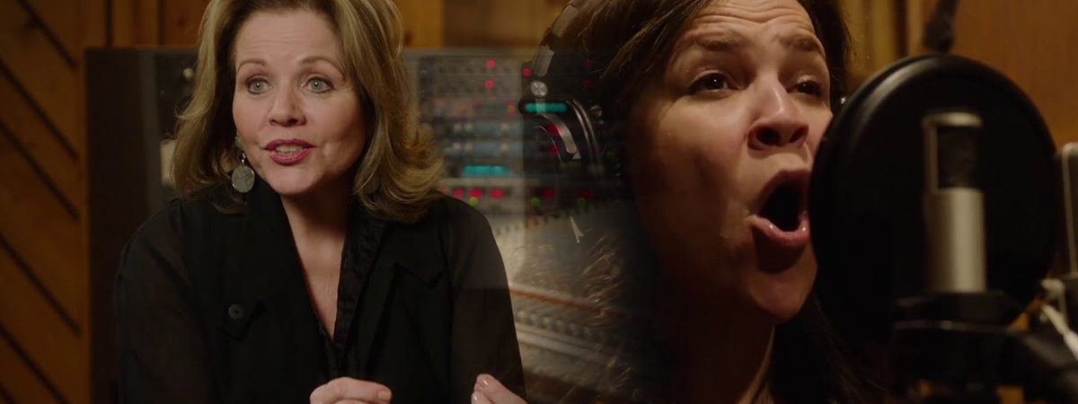 Renée Fleming and Lindsay Mendez in the recording studio for a behind-the-scenes look at the Carousel cast recording