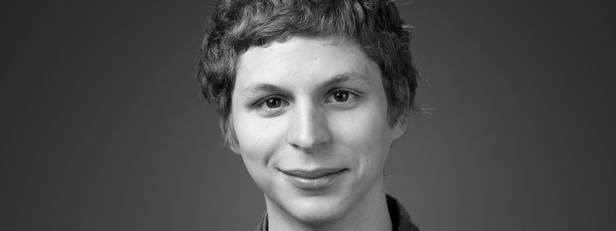A black and white headshot of Michael Cera, who is starring on Braodway in The Waverly Gallery