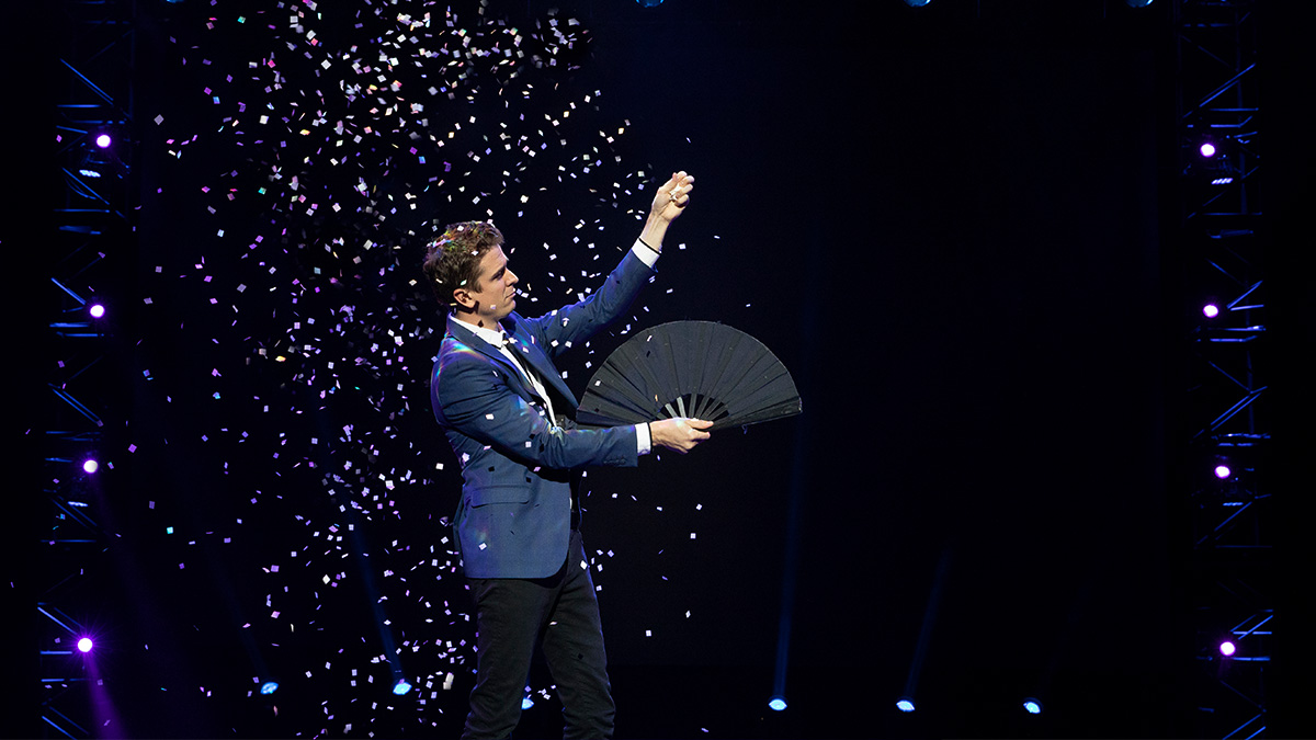 Adam Trent in The Illusionists - Magic of the Holidays. Photo by Joan Marcus.