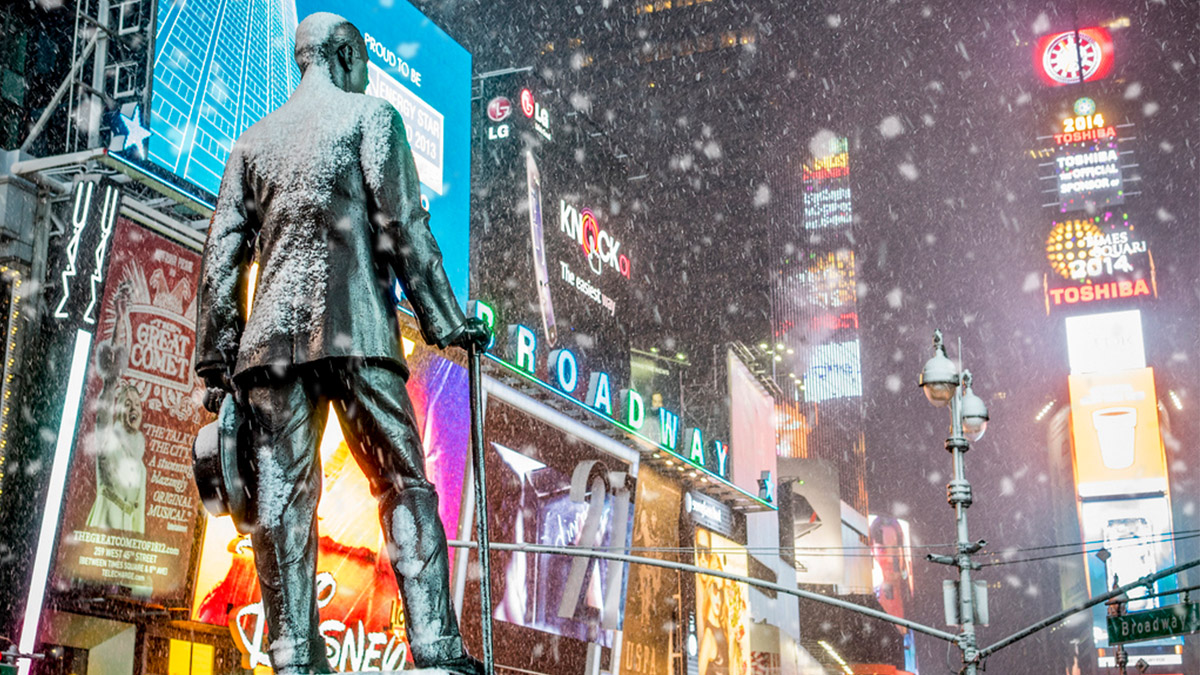 Times Square covered in snow