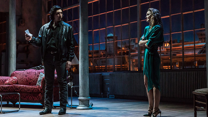 Adam Driver and Keri Russell in Burn This on Broadway
