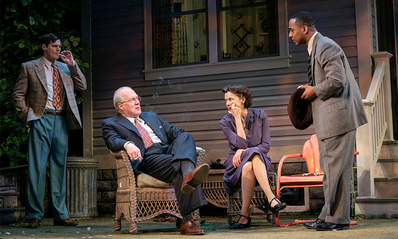 Benjamin Walker, Tracy Letts, Annette Bening, and Hampton Fluker in <i>All My Sons</i>. Photo by Joan Marcus.