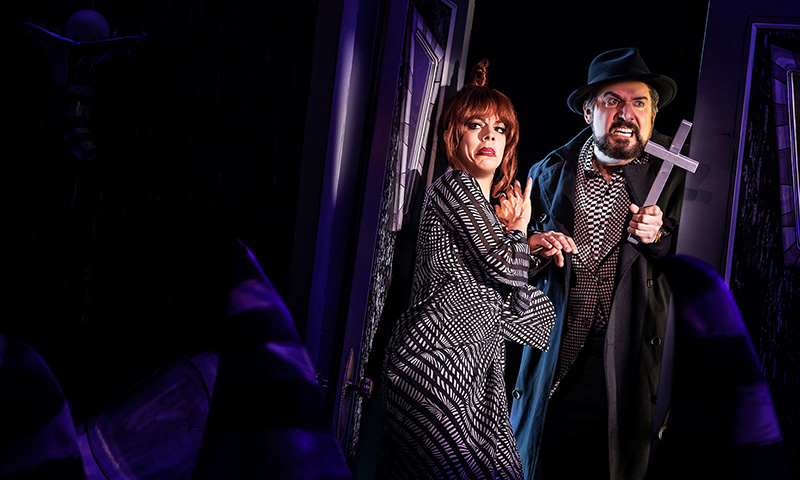 Leslie Kritzer and Adam Dannheisser in <i>Beetlejuice</i>. Photo by Matthew Murphy.