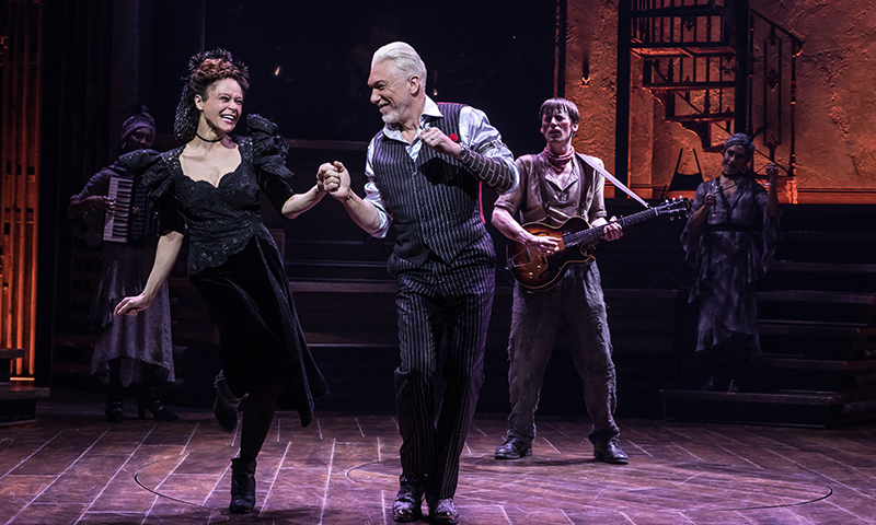 Amber Gray, Patrick Page and Reeve Carney in <i>Hadestown</i>. Photo by Matthew Murphy.