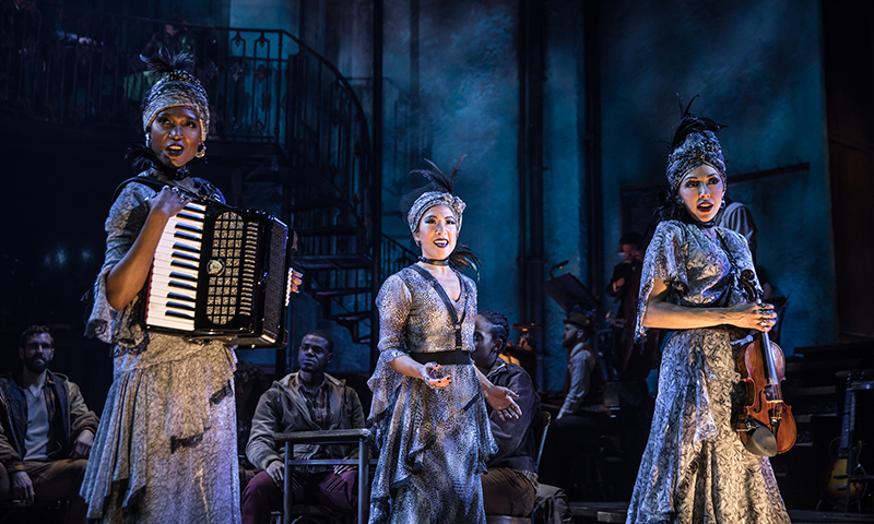 Jewelle Blackman, Kay Trinidad, and Yvette Gonzalez-Nacer in Hadestown. Photo by Matthew Murphy.