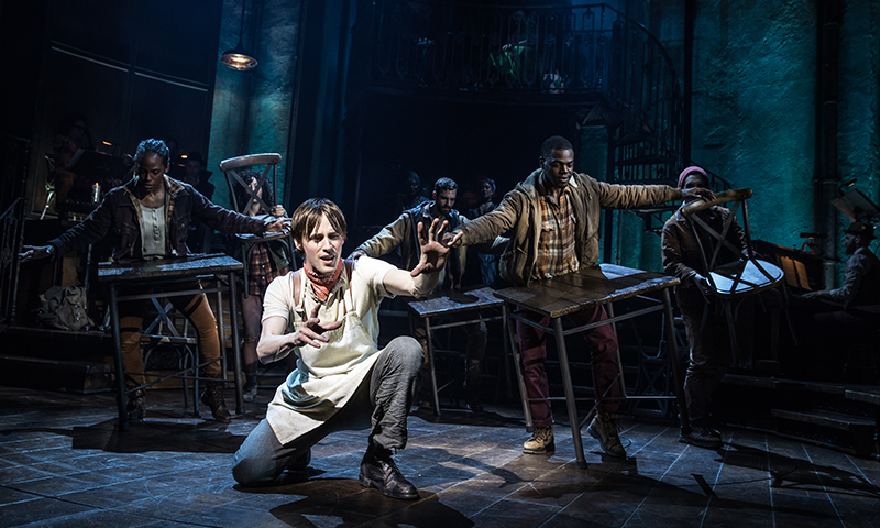 Reeve Carney and the Broadway cast of <i>Hadestown</i>. Photo by Matthew Murphy.