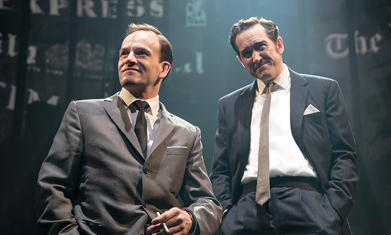 Jonny Lee Miller and Bertie Carvel in <i>Ink</i>. Photo by Joan Marcus.
