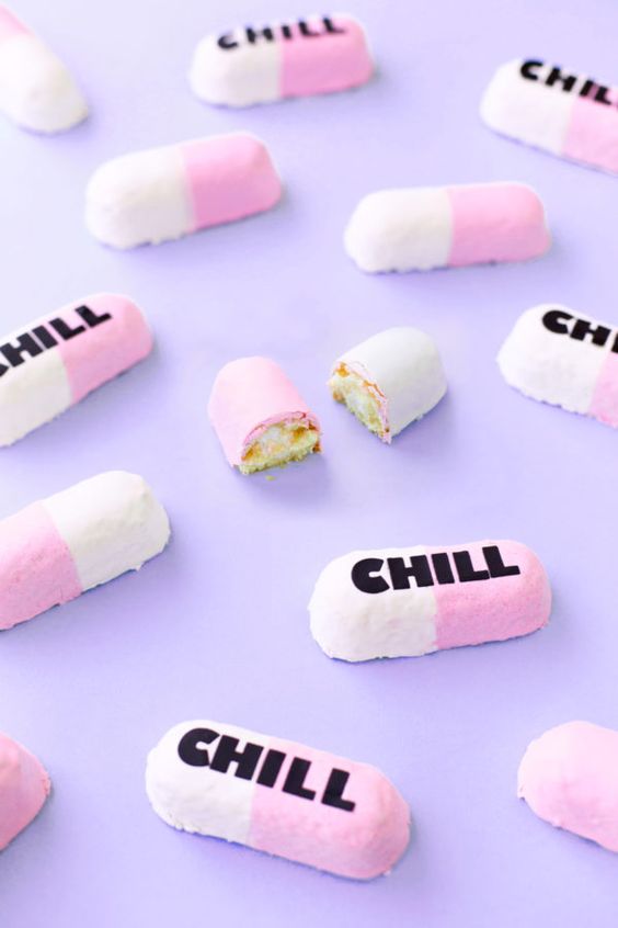 Iced Twinkies decorated as chill pills.