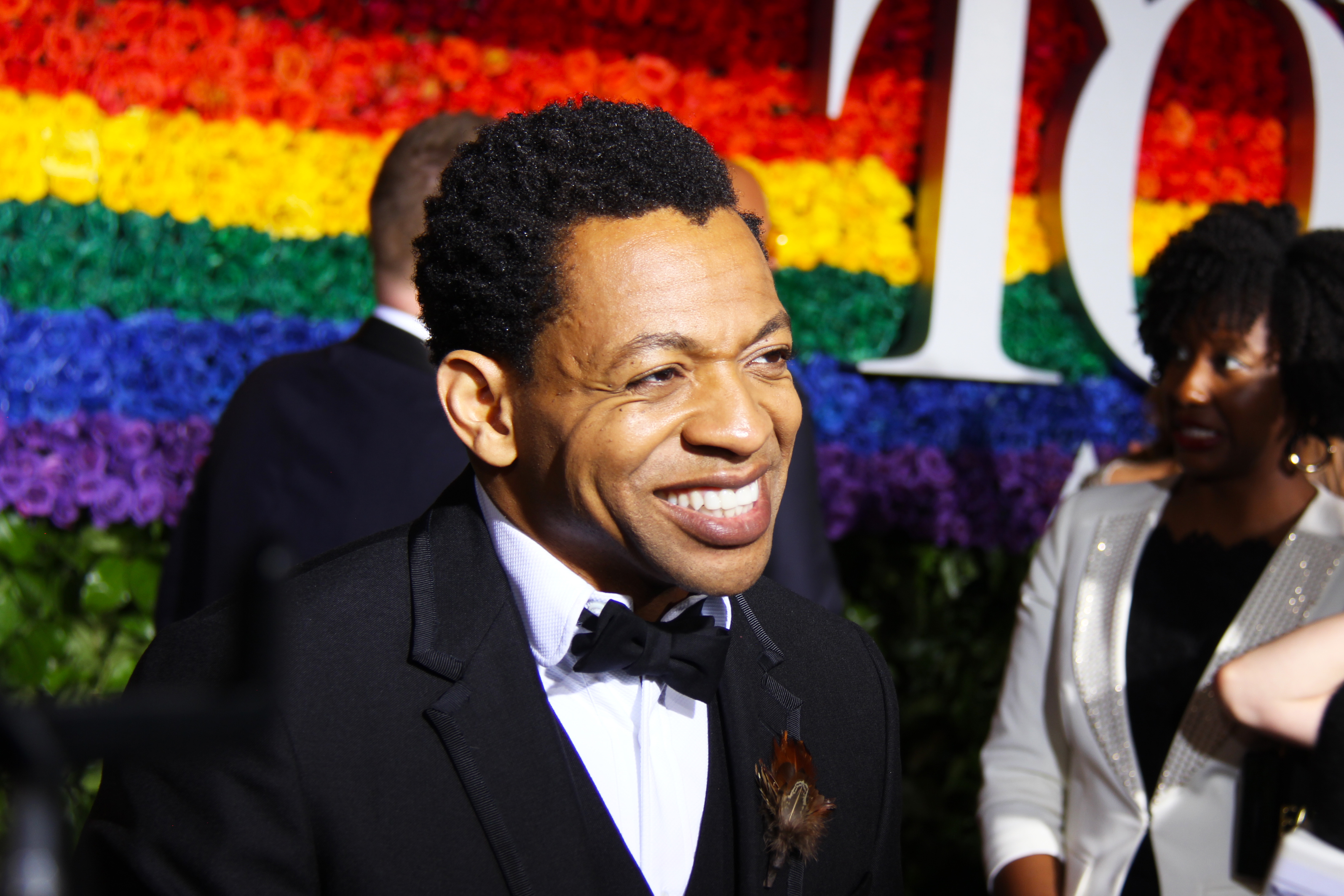 Derrick Baskin from <i>Ain't Too Proud - The Life and Times of the Temptations</i> on the Tony Awards red carpet. Photo by Broadway Direct.