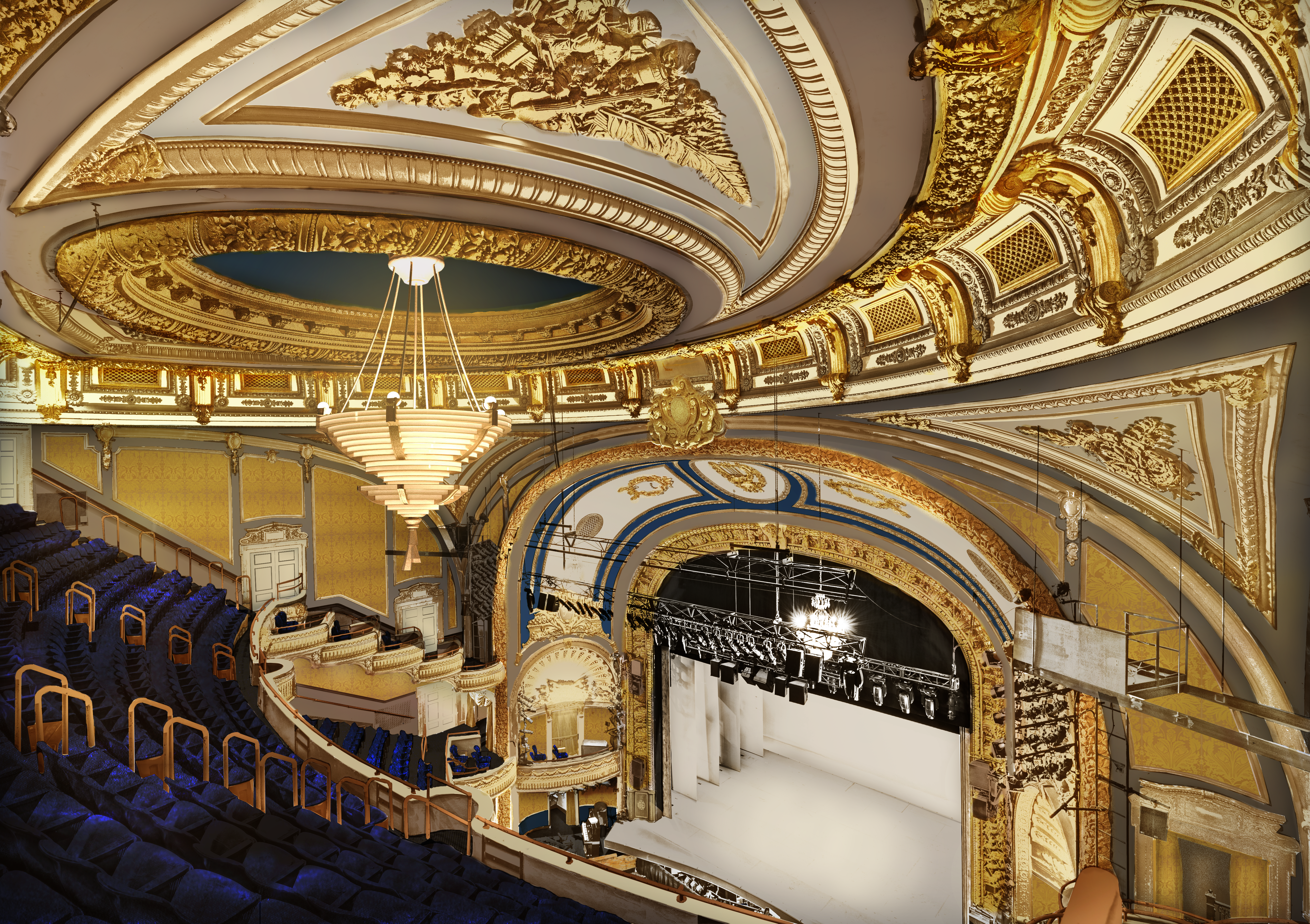 An interior rendering of the Palace Theatre from the balcony after it completes its renovation. Image provided by L&L Holding Company.