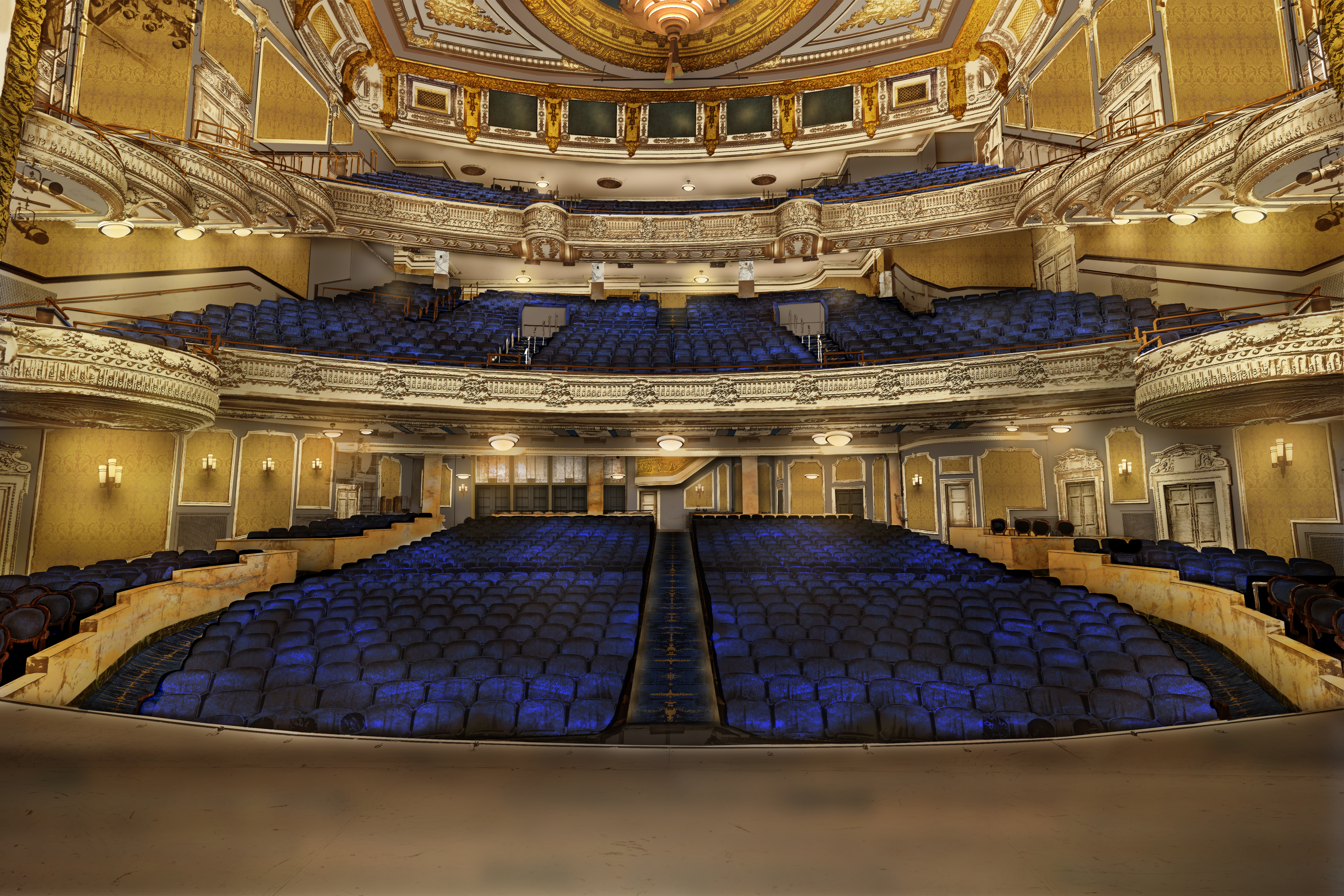An interior rendering of the Palace Theatre after it completes its renovation. Image provided by L&L Holding Company.