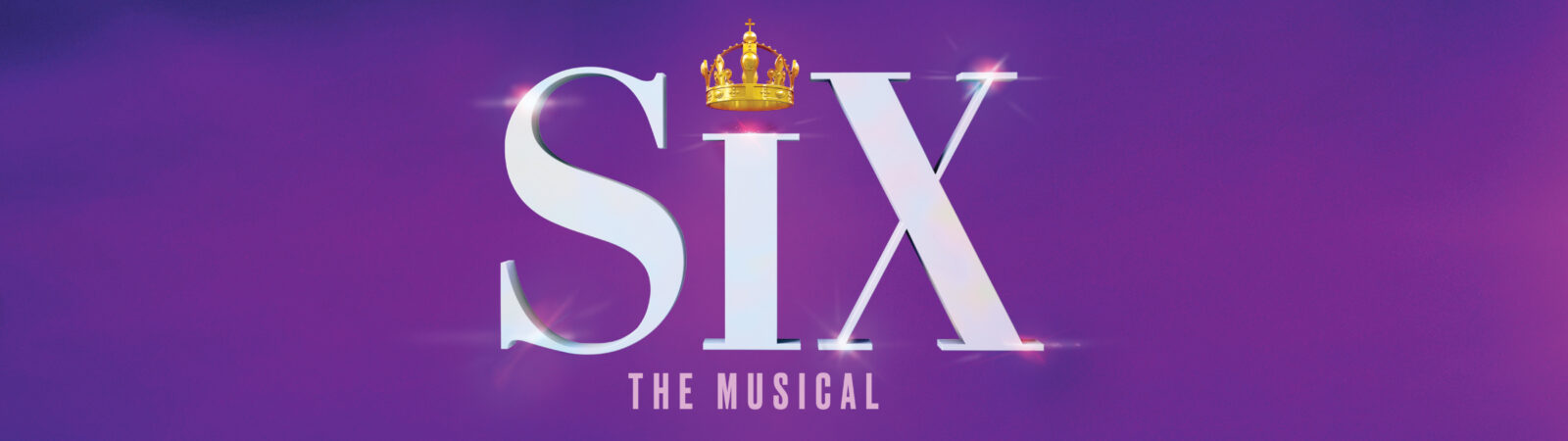 'SIX The Musical' title in white all caps on a purple background.
