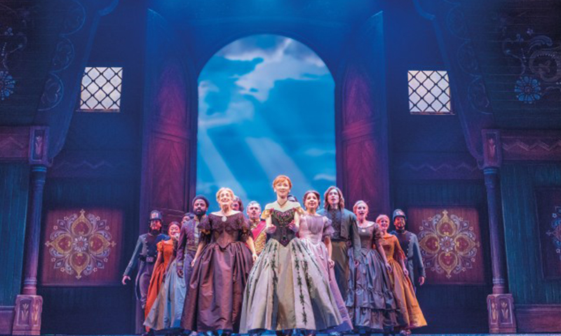 Caroline Innerbichler and the cast of the national tour of <i>Frozen</i>. Photo by Deen van Meer.