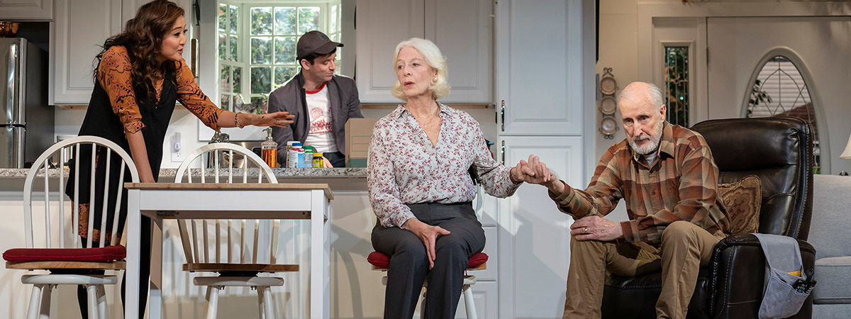 Ashley Park, Michael Urie, Jane Alexander, and James Cromwell in Grand Horizons. Photo by Joan Marcus.