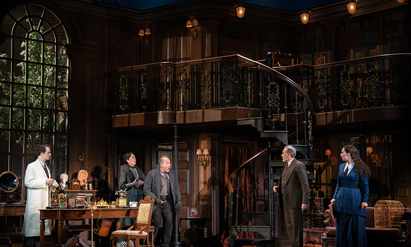 Laird Mackintosh, Gayton Scott, Adam Grupper, Kevin Pariseau, and Shereen Ahmed in the national tour of <i>My Fair Lady</i>. Photo by Joan Marcus.