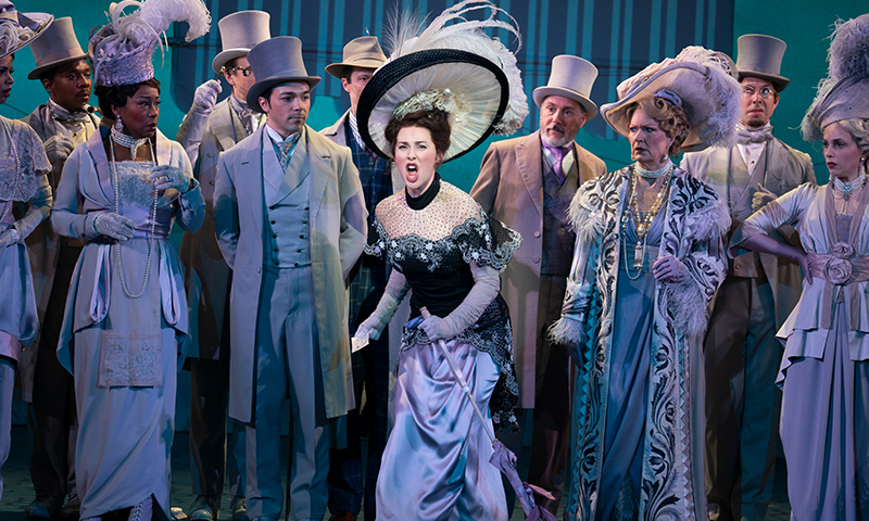 Sam Simahk, Shereen Ahmed, Kevin Pariseau, and Leslie Alexander in the national tour of <i>My Fair Lady</i>. Photo by Joan Marcus.