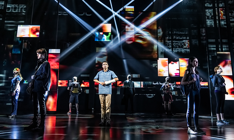 Jordan Fisher and the cast of <i>Dear Evan Hansen</i>. Photo by Matthew Murphy.