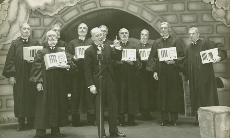 George M. Cohan with the Supreme Court in the Broadway Production of <i>I'd Rather Be Right.</i> Photo by Vandamm Studio for the NYPL.