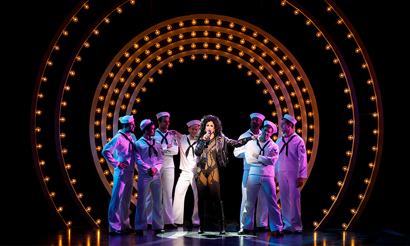 Stephanie J. Block and the cast of <i>The Cher Show</i>. Original Broadway Company. Photo by Joan Marcus.