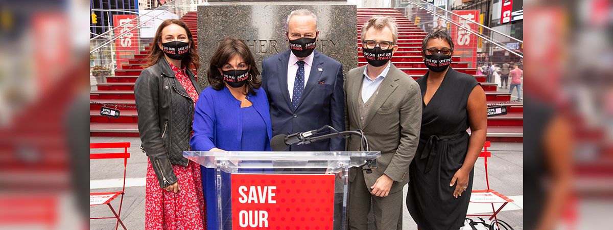 The Broadway League and Senator Schumer at the Save Our Stages Press Conference
