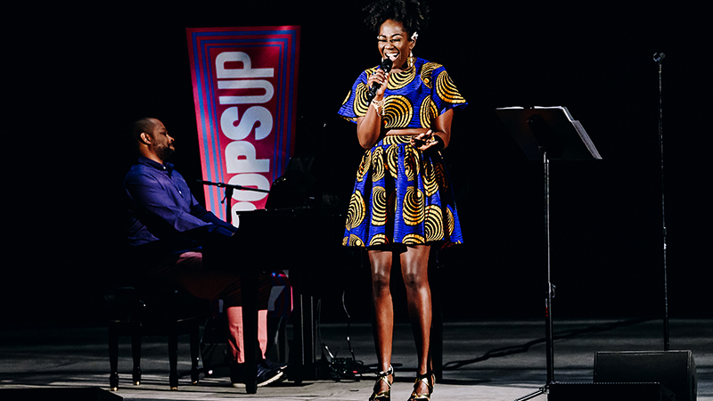 Amber Iman on stage at the Broadway Theatre. Photo by Nina Westervelt for NY PopsUp.