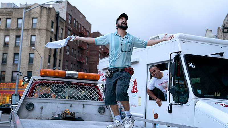 Lin-Manuel Miranda as Piragüero and Christopher Jackson as Mr. Softee Truck Driver in Warner Bros. Pictures’ <i>In the Heights</i>, a Warner Bros. Pictures release. Photo by Macall Polay.