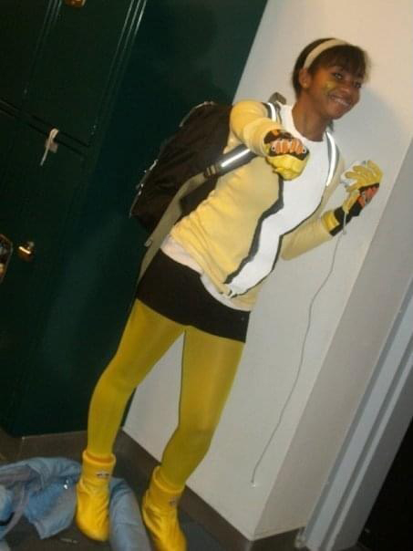 Nadia Brown in her yellow Power Ranger costume.