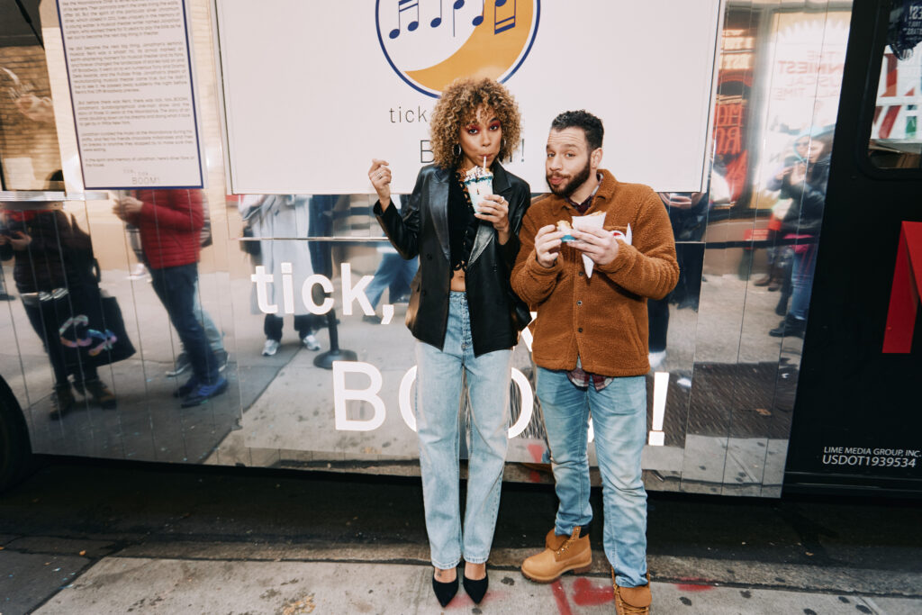 Alexandra Shipp and Robin de Jesús outside the Moondance Diner Food Truck. Photo by Emilio Madrid.