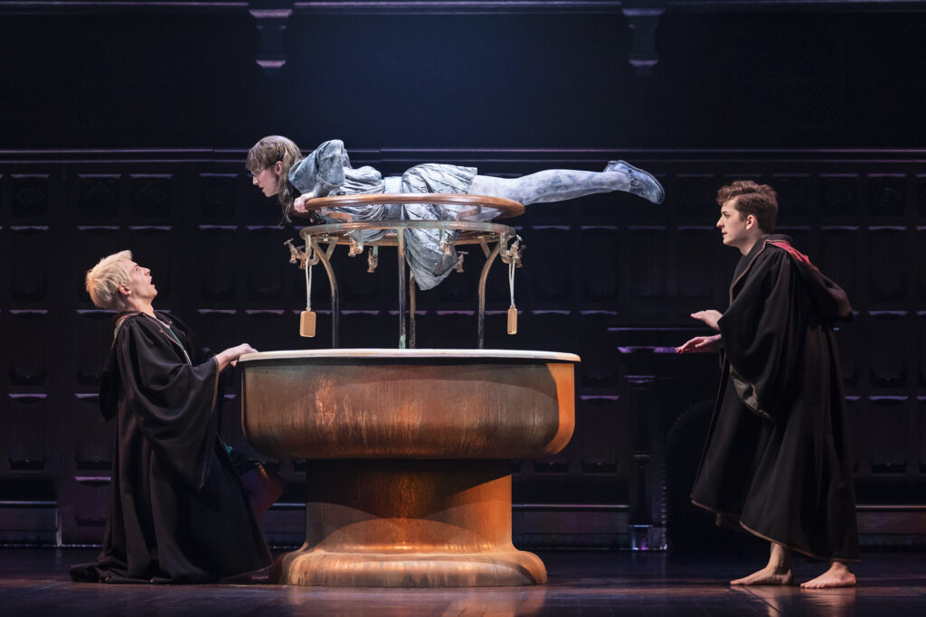Brady Dalton Richards, Michela Cannon, and James Romney in Harry Potter and the Cursed Child. Photo by Matthew Murphy. 