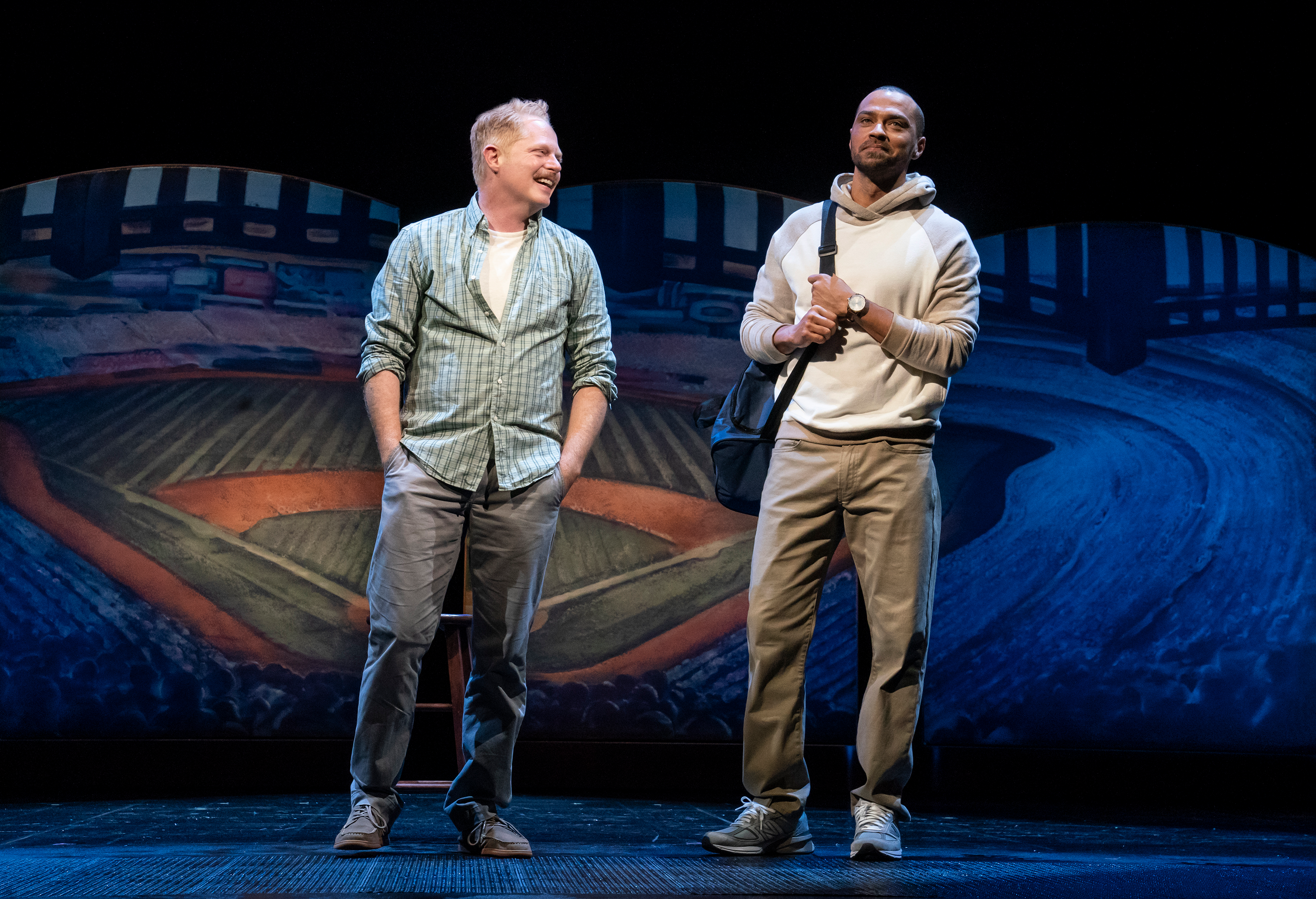 Jesse Tyler Ferguson and Jesse Williams in Take Me Out. Photo by Joan Marcus.