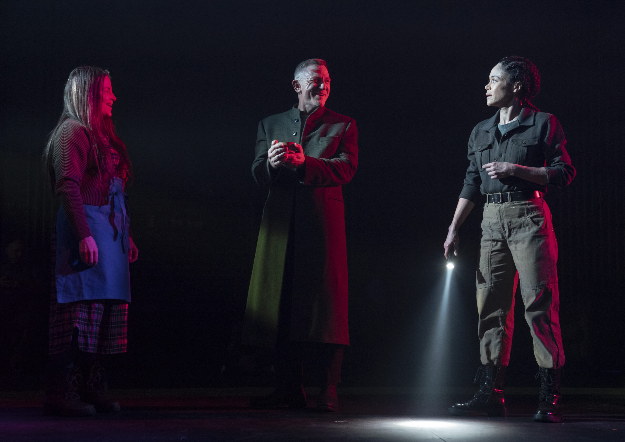 Maria Dizzia, Daniel Craig, and Amber Gray in Macbeth. Photo by Joan Marcus.