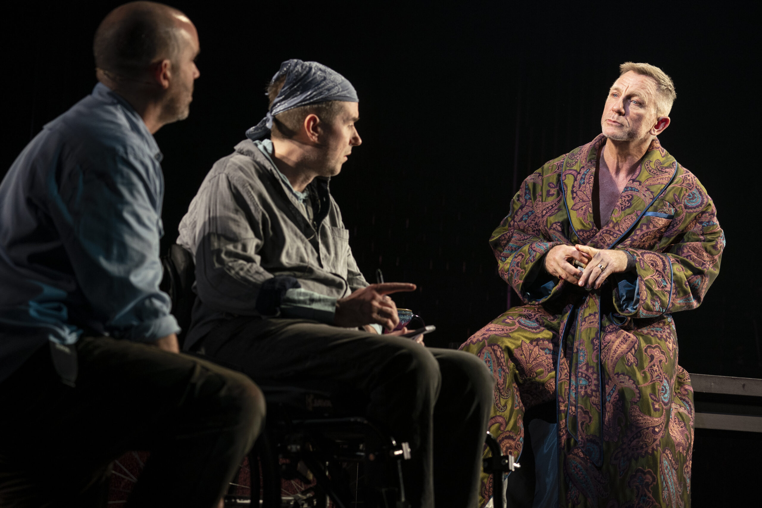 Danny Wolohan, Michael Patrick Thornton, and Daniel Craig in Macbeth. Photo by Joan Marcus.