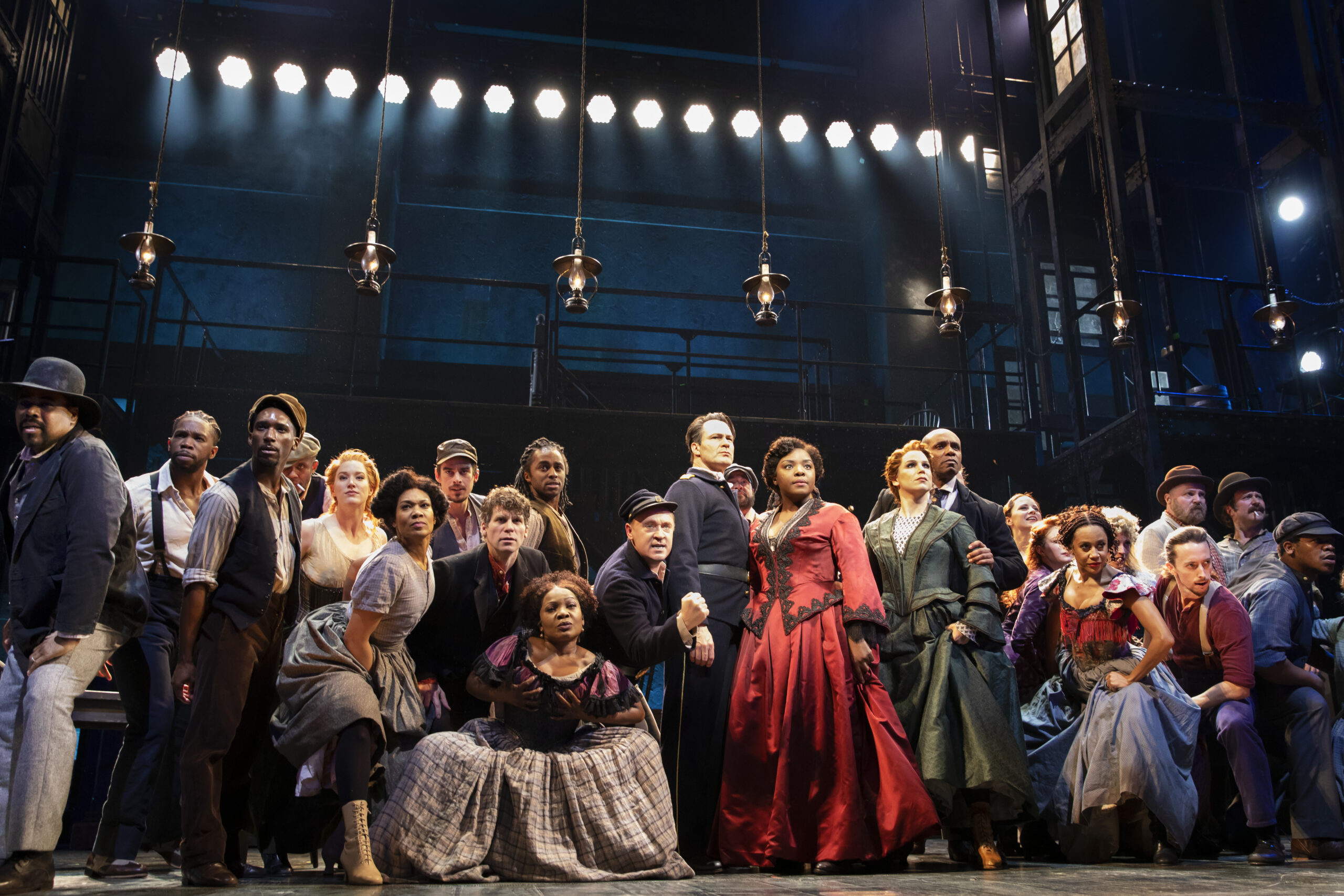 Kevin Dennis, Matt Bogart, Joaquina Kalukango, Chilina Kennedy, Nathaniel Stampley, and the Cast of Paradise Square. Photo by Julieta Cervantes.