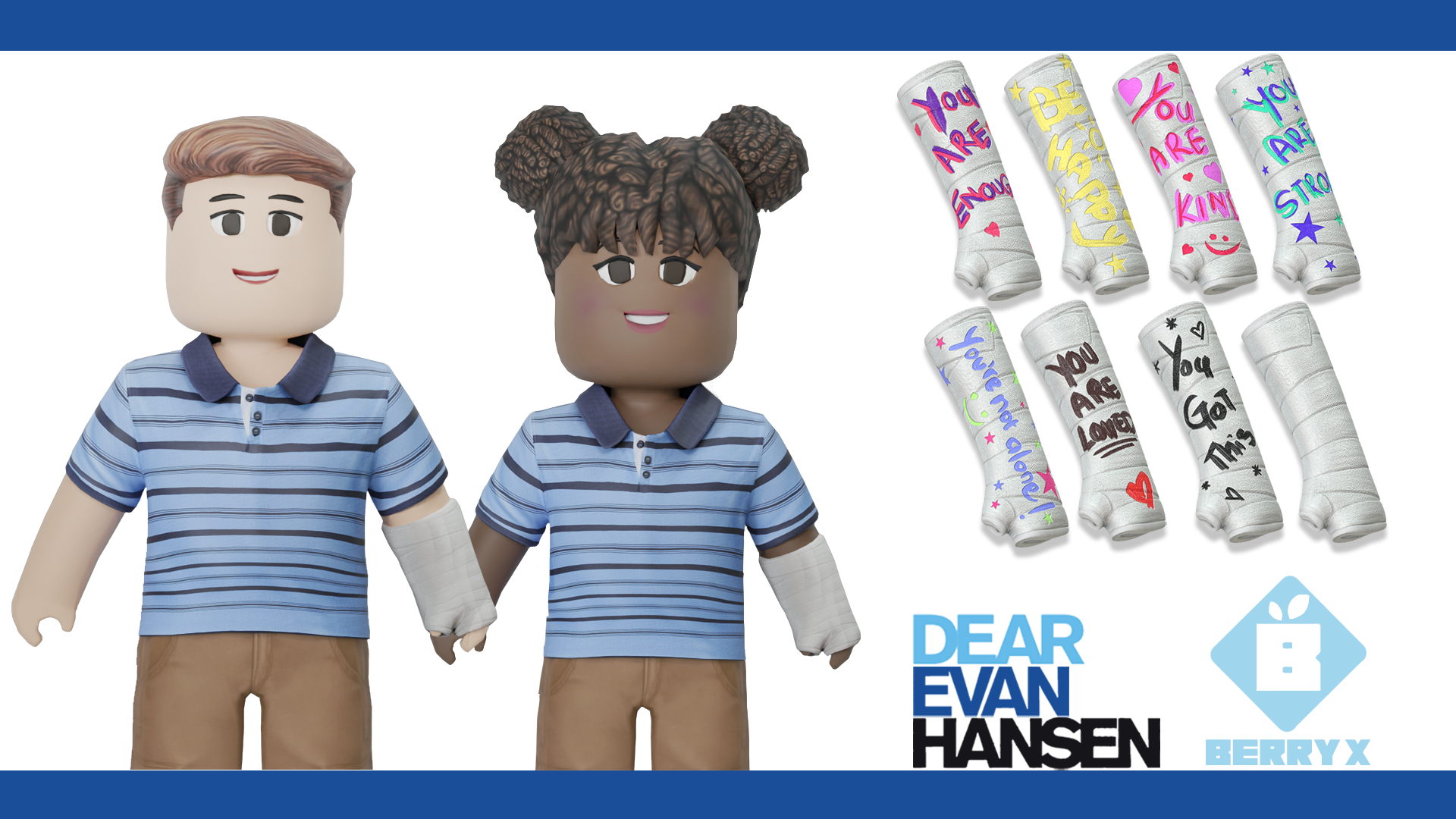 A digital version of Dear Evan Hansen's iconic blue striped polo will be available for purchase on Roblox, with 100% of the proceeds to benefit the Child Mind Institute