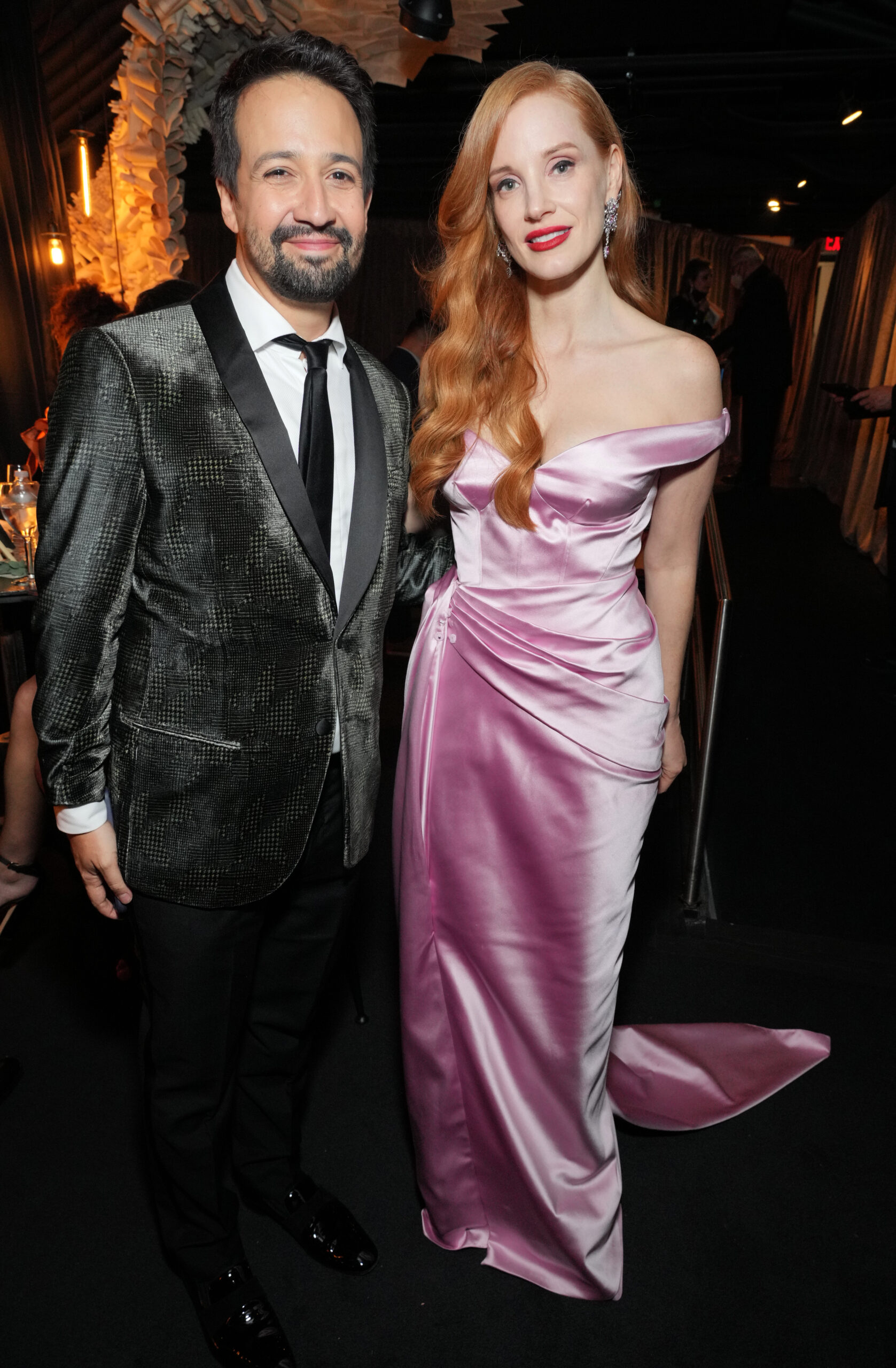 Lin-Manuel Miranda and Jessica Chastain at the 75th Annual Tony Awards. Photo by Kevin Mazur/Getty Images for Tony Awards Productions.