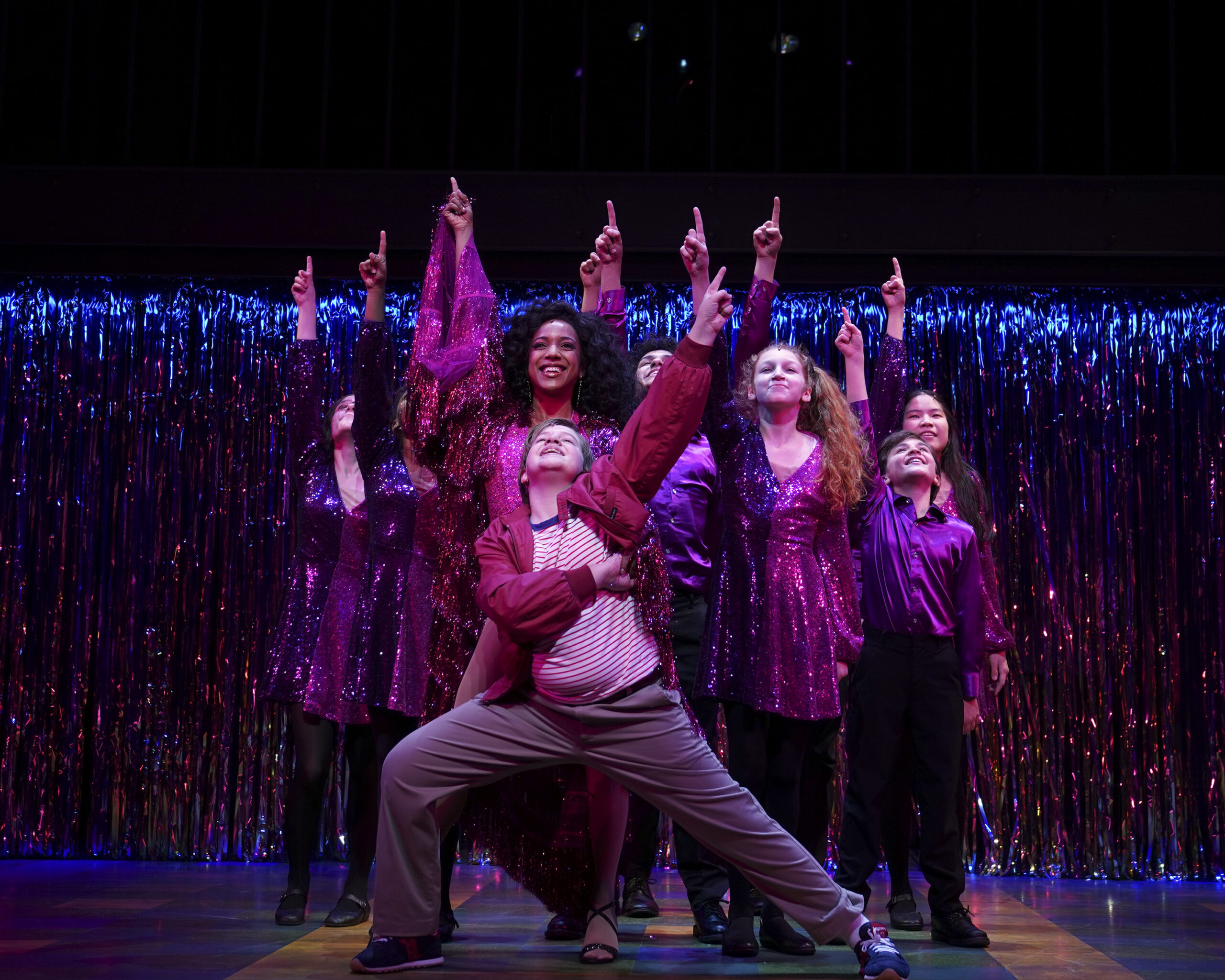 Yasmeen Sulieman, Holden Hagelberger and the cast of <i>Trevor: The Musical</i>. Photo by Joan Marcus for Disney.