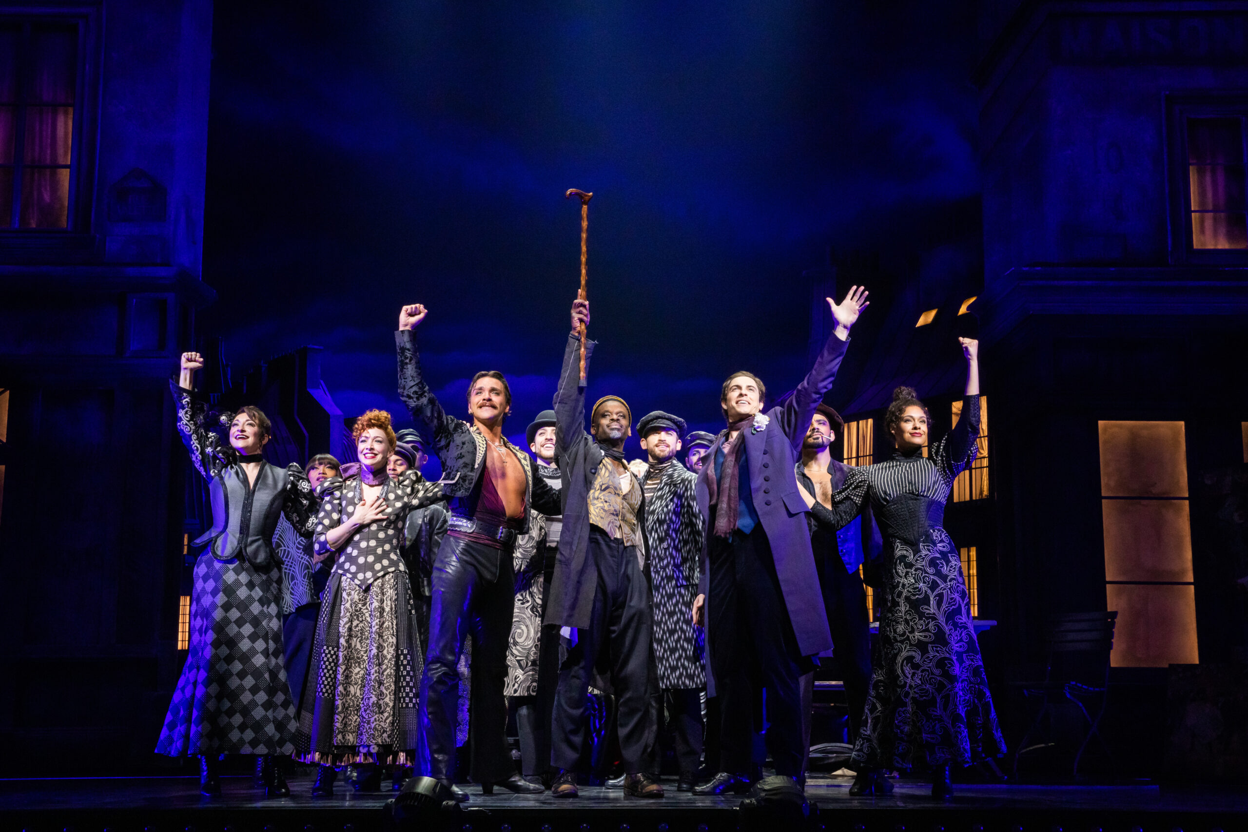 Caleb Marshall-Villarreal, Sahr Ngaujah, Derek Klena and the Cast of Moulin Rouge! The Musical. Photo by Evan Zimmerman for MurphyMade.