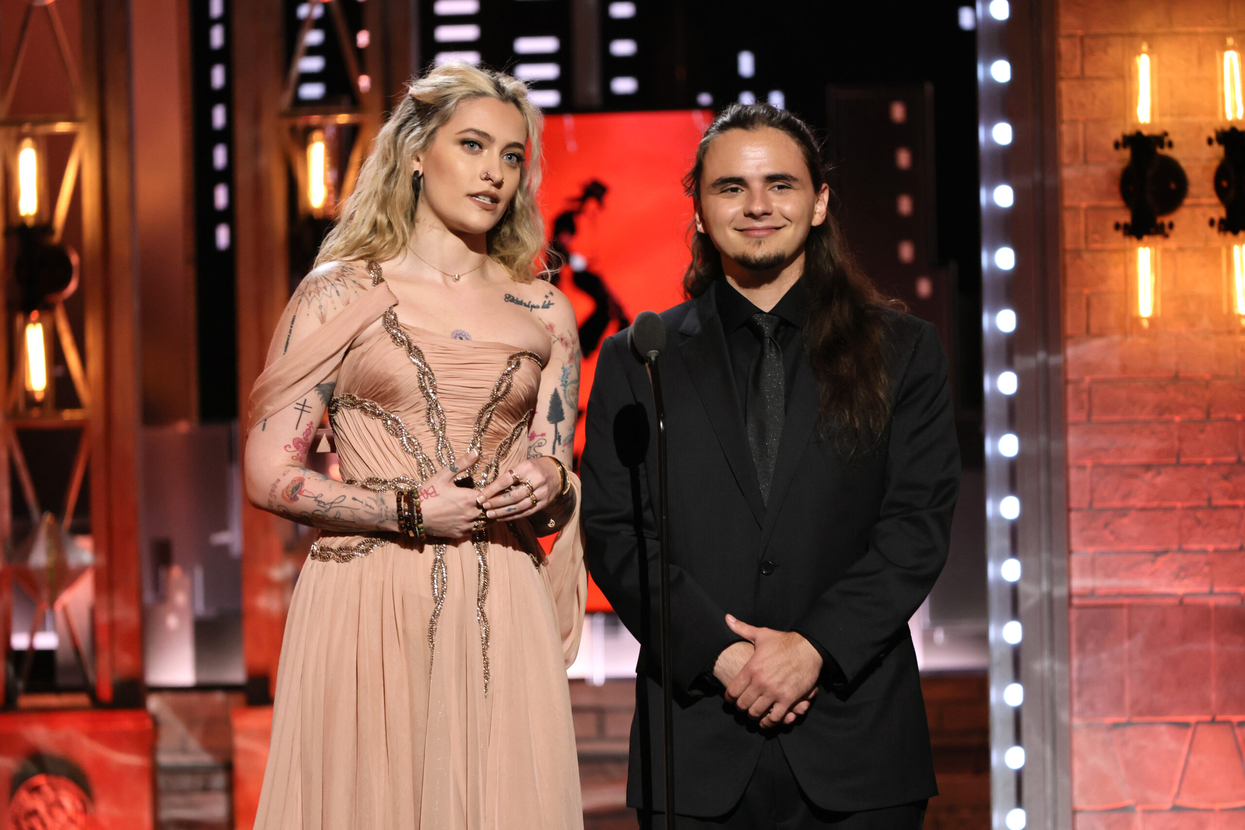 NEW YORK, NEW YORK - JUNE 12: Paris Jackson and Prince Jackson speak onstage at the 75th Annual Tony Awards at Radio City Music Hall on June 12, 2022 in New York City. (Photo by Theo Wargo/Getty Images for Tony Awards Productions)